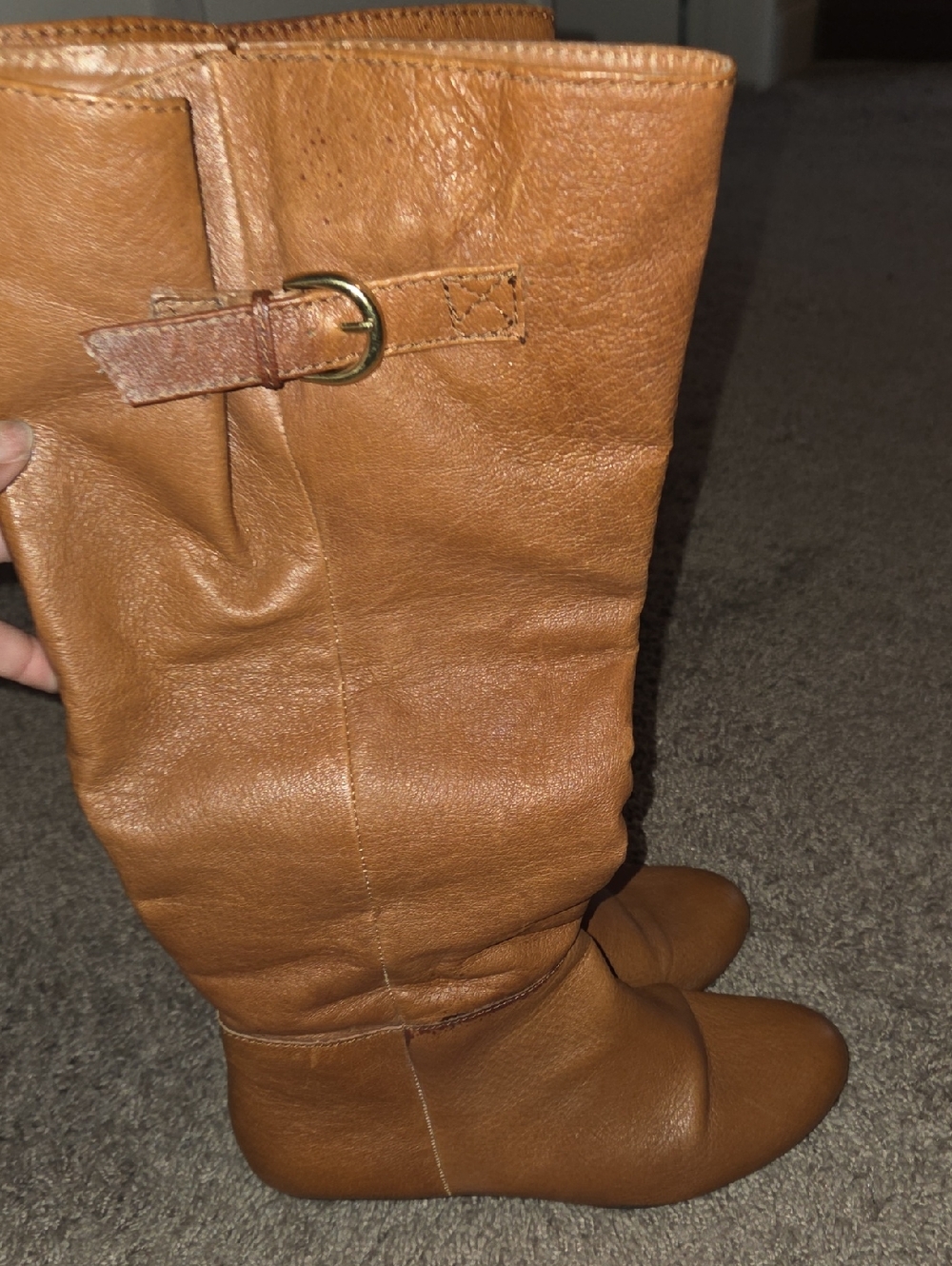 Nine West Tan Leather Mid-Calf Moto Boots